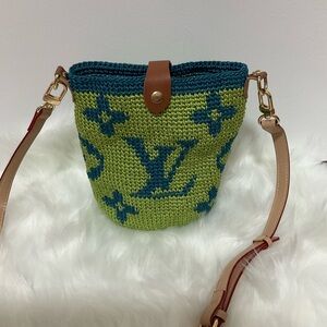 Handmade Blue and Green Crochet Crossbody Bag